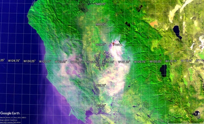An image of the fire-site (Paradise, California) partially enlarged from the image on November 10, 2018 (Figure 1)