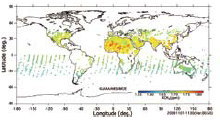 Figure 14. Sample of FTS SWIR Level 2 CH4 column abundance (column-averaged mixing ratios of CH4) for August 2013 derived for cloud-free scenes (initial data validation performed). Blanks in white denote no available data.