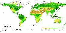 Figure 20. Global map of normalized difference vegetation index (NDVI) for August 2013 (CAI L3 NDVI Product Version 1).