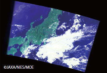 Figure 12. CAI Level 1B+ data collected on October 29, 2009 over the vicinity of mainland Japan (initial calibration performed). The image is produced in the same way as Figure 11.