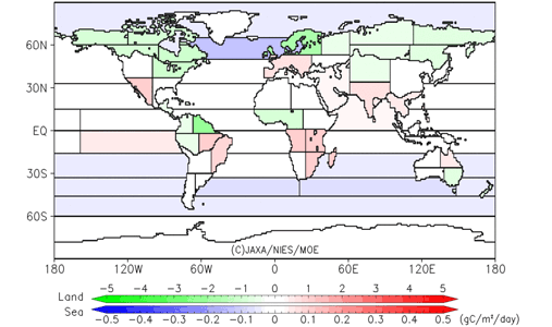 Figure 21. Level 4A data product. A sample map of regional CO2 flux estimates, August 2012.