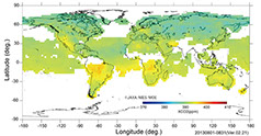 図16、L3 全球CO2カラム平均濃度（SWIR）プロダクトの例